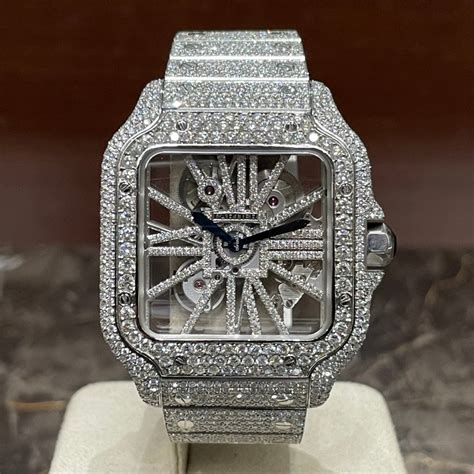 cartier santos iced out skeleton|cartier iced out watch price.